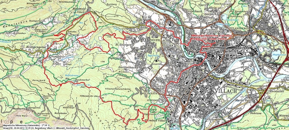 Villach - Mittewald - Hundsmarhof - Gaissteig Runde