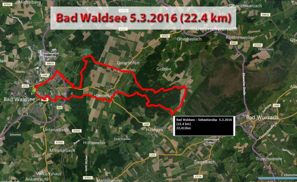 Bad Waldsee - Sebastianskp 5.3.2016 (22.4 km)