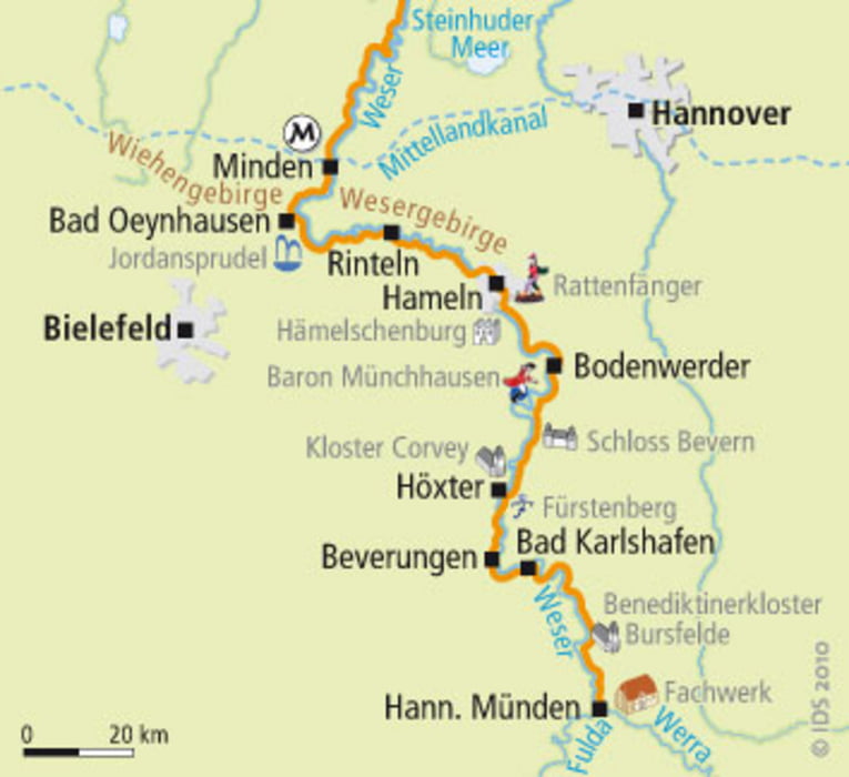 Fulda-Weser-Radtour Kassel-Fulda-Minden-Steinhude-Hannover in 5 Tagesetappen