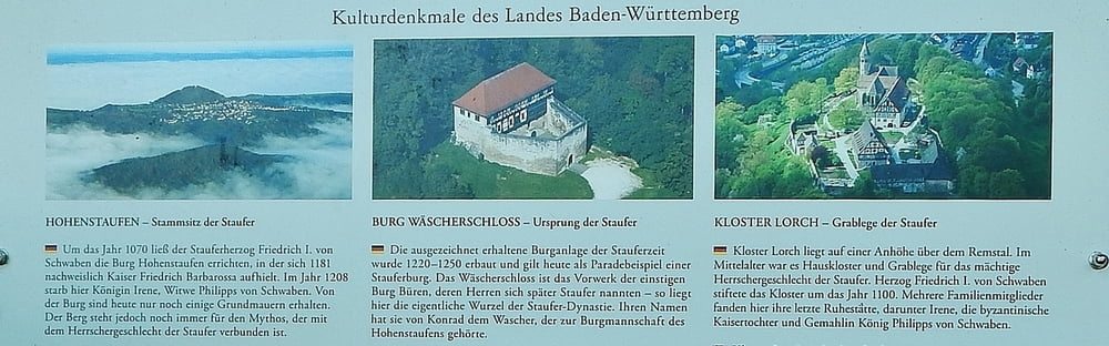 Hohenstaufen, Burg Wäscherschloss, Kloster Lorch, Märklin Museum, Limes
